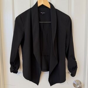 Michel Womens Black Open Front Blazer Ruched 3/4 Sleeve Shawl Collar J7037 M